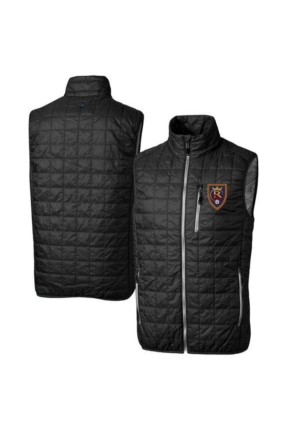 Men's-Cutter & Buck Black Real Salt Lake Big & Tall Rainier PrimaLoft Eco Insulated Full-Zip Puffer Vest