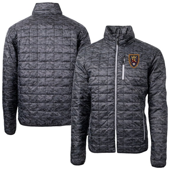 Men's-Cutter & Buck  Black Real Salt Lake Rainier PrimaLoft Eco Insulated Full-Zip Printed Puffer Jacket