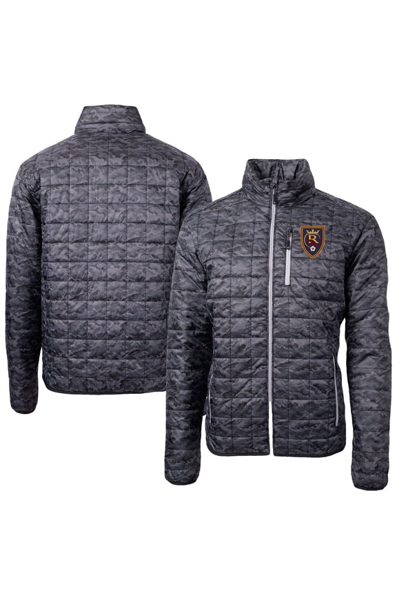 Men's-Cutter & Buck  Black Real Salt Lake Rainier PrimaLoft Eco Insulated Full-Zip Printed Puffer Jacket
