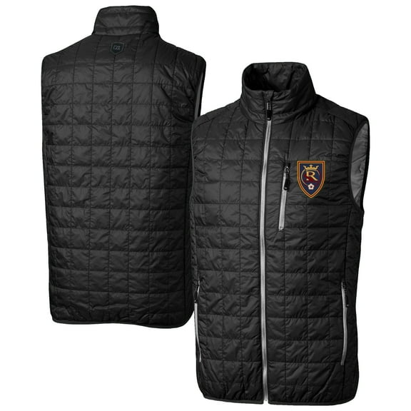 Men's-Cutter & Buck Black Real Salt Lake Rainier PrimaLoft Eco Insulated Full Zip Puffer Vest