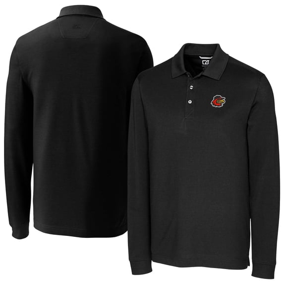 Men's Cutter & Buck Black Rochester Red Wings DryTec Advantage Tri-Blend Pique Long Sleeve Polo