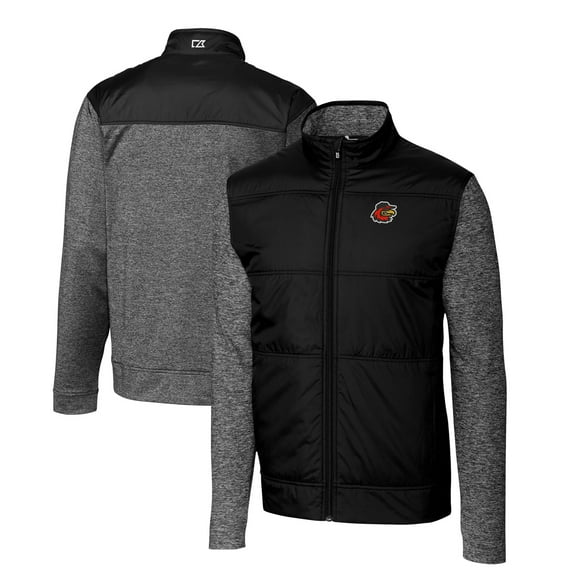 Men's Cutter & Buck Black Rochester Red Wings Stealth Hybrid Quilted Full-Zip Windbreaker Jacket