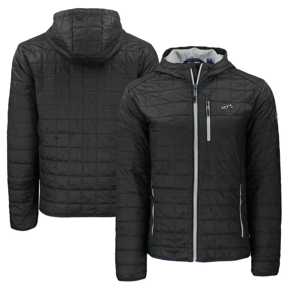 Men's Cutter & Buck Black Rocket City Trash Pandas Rainier PrimaLoft Eco Full-Zip Hooded Jacket
