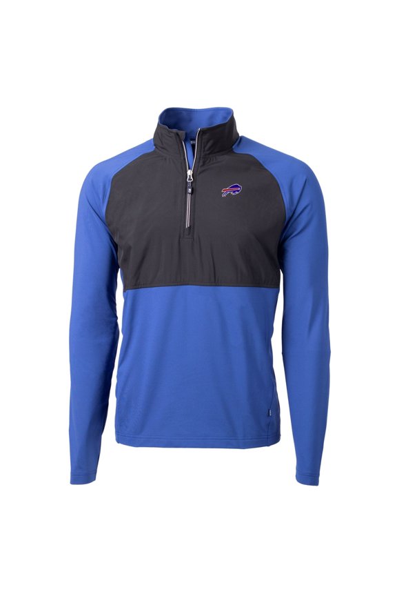 Men's Cutter & Buck Black/Royal Buffalo Bills Adapt Eco Knit Hybrid Recycled Quarter-Zip Raglan Jacket