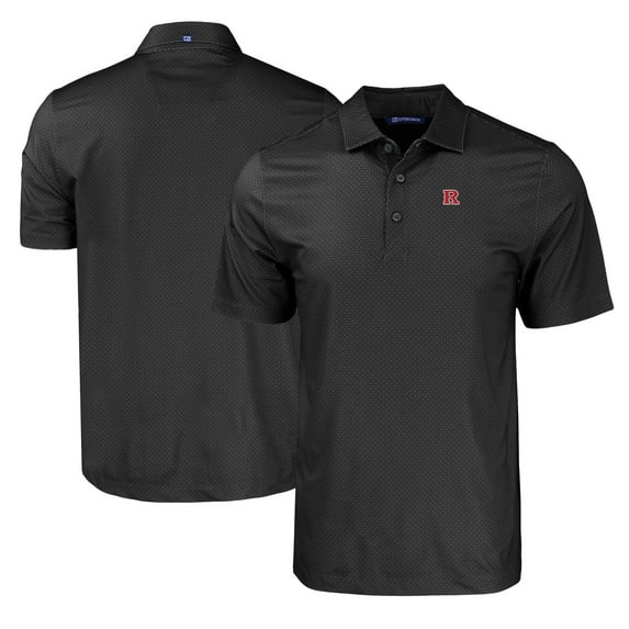 Men's Cutter & Buck Black Rutgers Scarlet Knights Pike Eco Tonal Geo Print Stretch Recycled Polo
