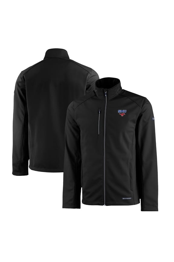 Men's Cutter & Buck  Black SMU Mustangs Evoke Eco Softshell Recycled Full-Zip Jacket