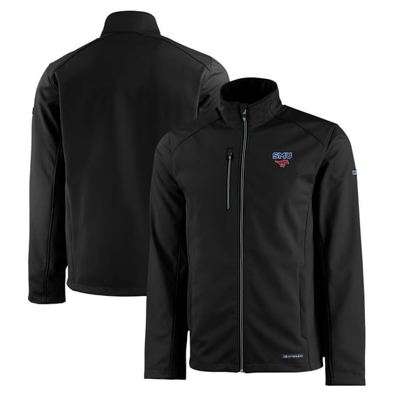 Men's Cutter & Buck Black SMU Mustangs Evoke Eco Softshell Recycled Full-Zip Jacket