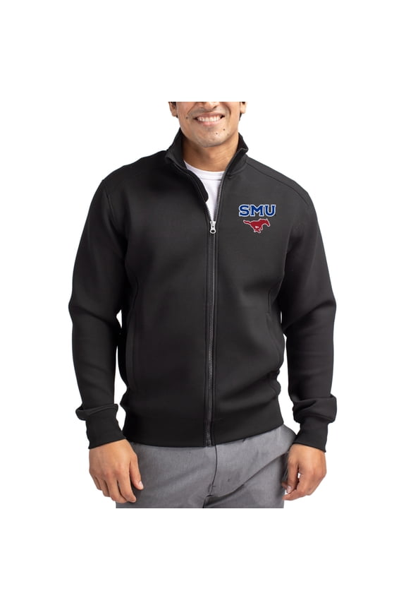 Men's-Cutter & Buck Black SMU Mustangs Roam Eco Recycled Full-Zip Jacket