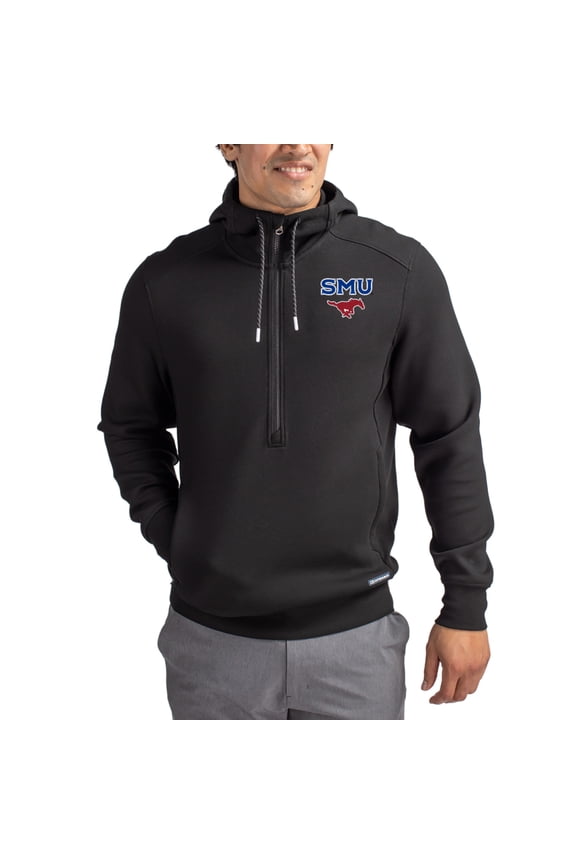 Men's-Cutter & Buck  Black SMU Mustangs Roam Eco Recycled Half-Zip Pullover Hoodie