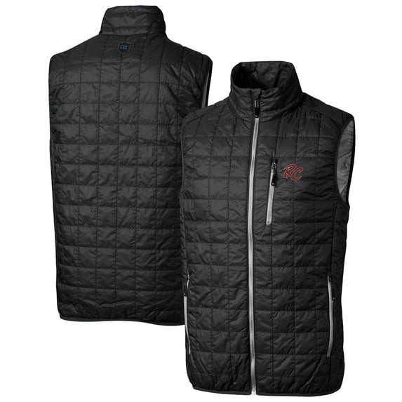 Men's Cutter & Buck Black Sacramento River Cats Rainier PrimaLoft Big & Tall Eco Insulated Full-Zip Puffer Vest