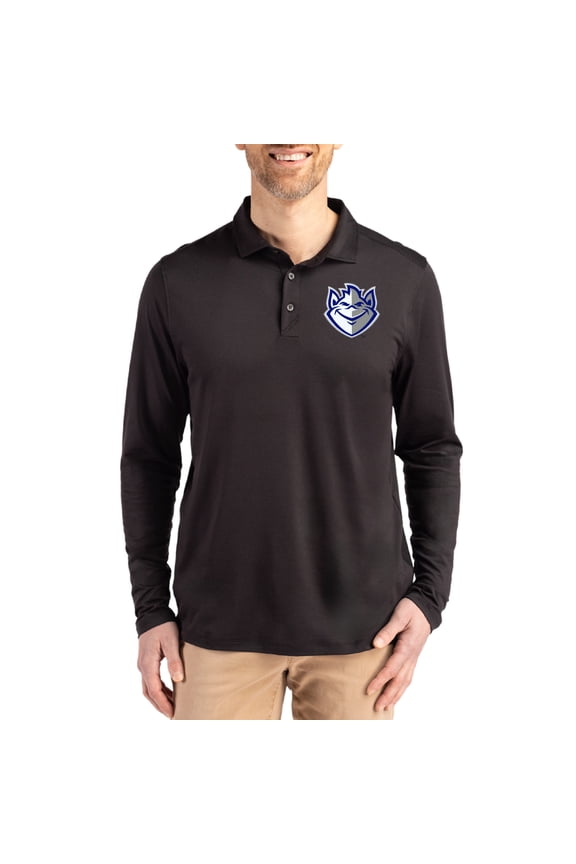 Men's Cutter & Buck Black Saint Louis Billikens Primary Coastline Epic Comfort Long-Sleeve Polo