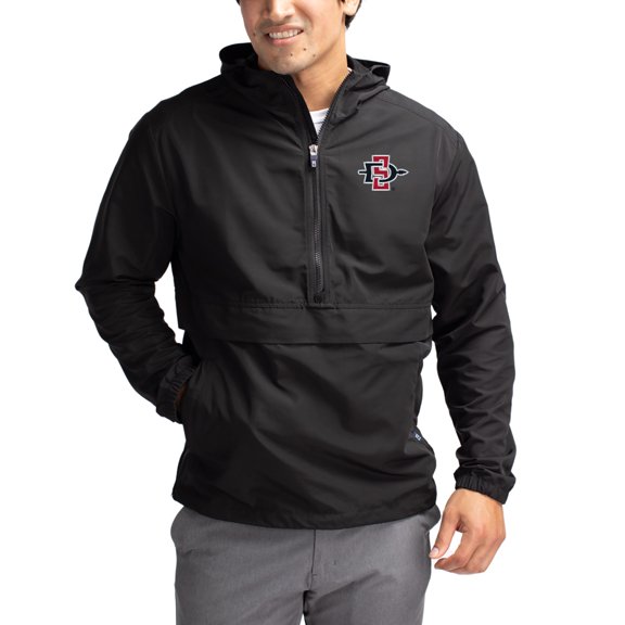 Men's Cutter & Buck Black San Diego State Aztecs Charter Eco Recycled Half-Zip Anorak Jacket