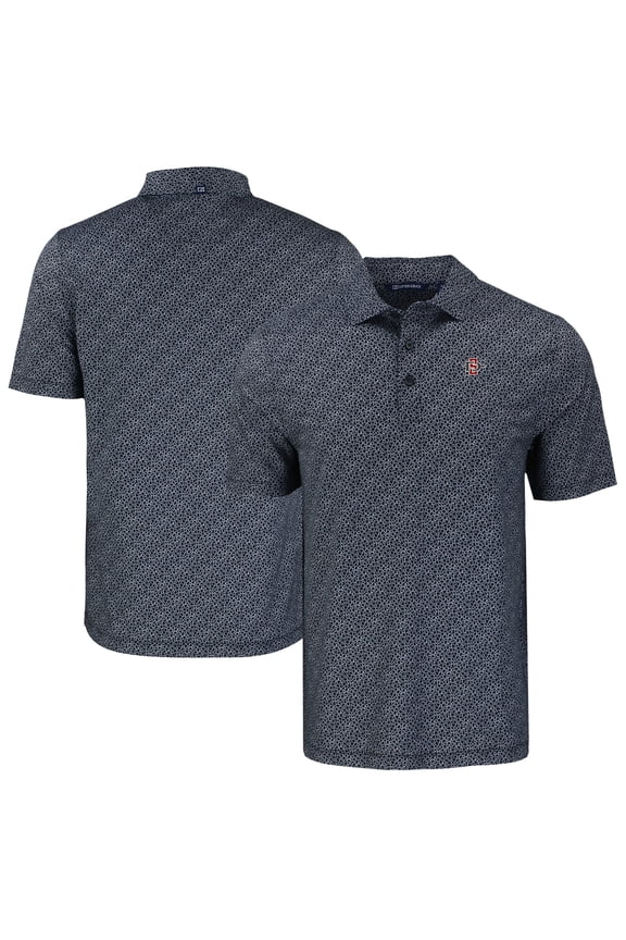 Men's Cutter & Buck Black San Diego State Aztecs Pike Eco Pebble Print Stretch Recycled Polo