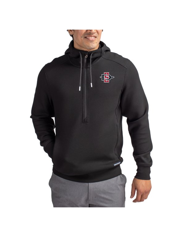 Men's-Cutter & Buck Black San Diego State Aztecs Roam Eco Recycled Half-Zip Pullover Hoodie