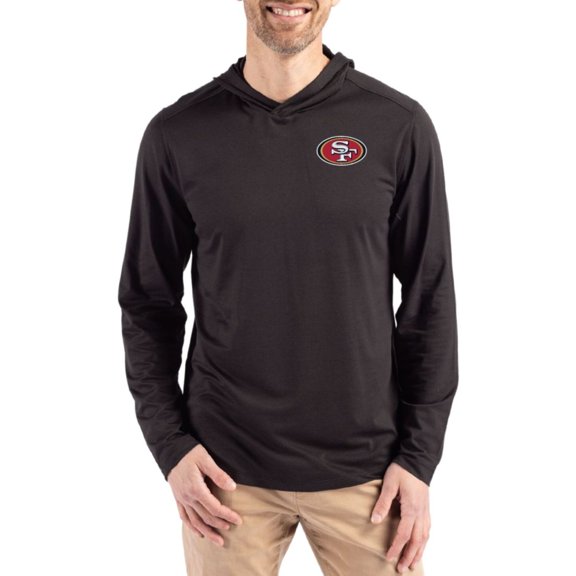 Men's Cutter & Buck Black San Francisco 49ers Coastline Epic Comfort Eco Recycled Long Sleeve Hoodie T-Shirt