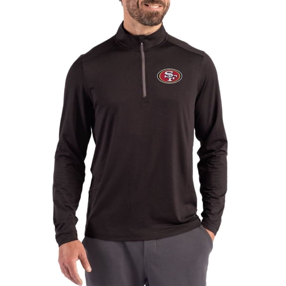Men's Cutter & Buck Black San Francisco 49ers Coastline Epic Comfort Recycled Quarter-Zip Pullover