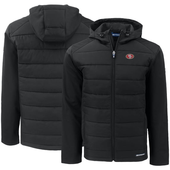 Men's Cutter & Buck Black San Francisco 49ers Evoke PrimaLoft Hybrid Eco Softshell Recycled Full-Zip Hooded Jacket