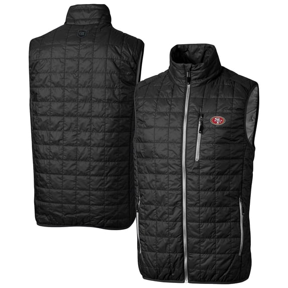 Men's Cutter & Buck Black San Francisco 49ers Rainier PrimaLoft Eco Insulated Full-Zip Puffer Vest
