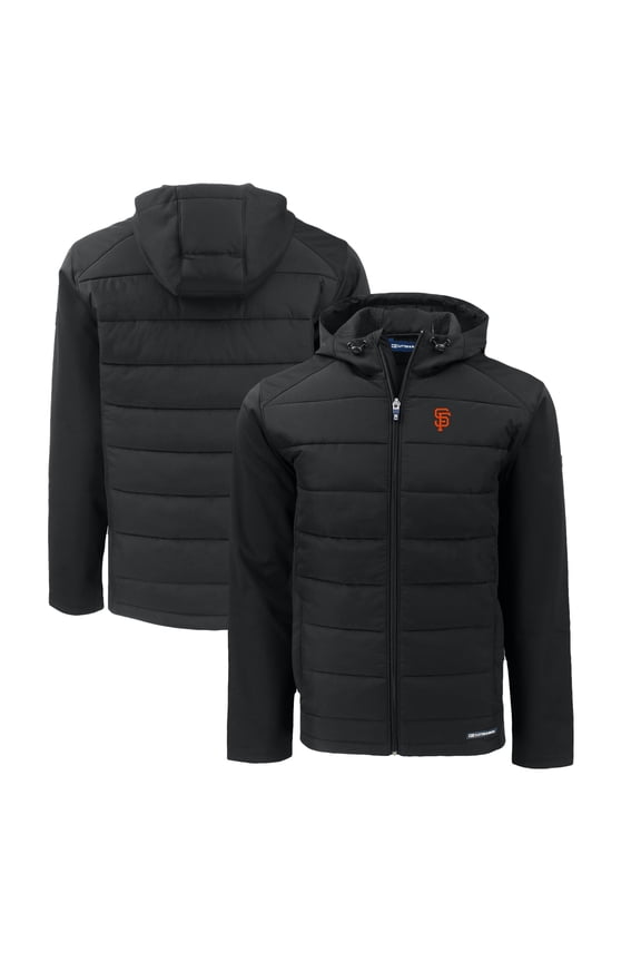 Men's Cutter & Buck Black San Francisco Giants Big & Tall Evoke Hybrid Eco Softshell Recycled Full-Zip Hoodie
