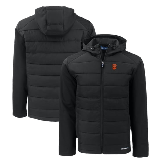 Men's Cutter & Buck Black San Francisco Giants Evoke Hybrid Eco Softshell Recycled Full-Zip Hoodie