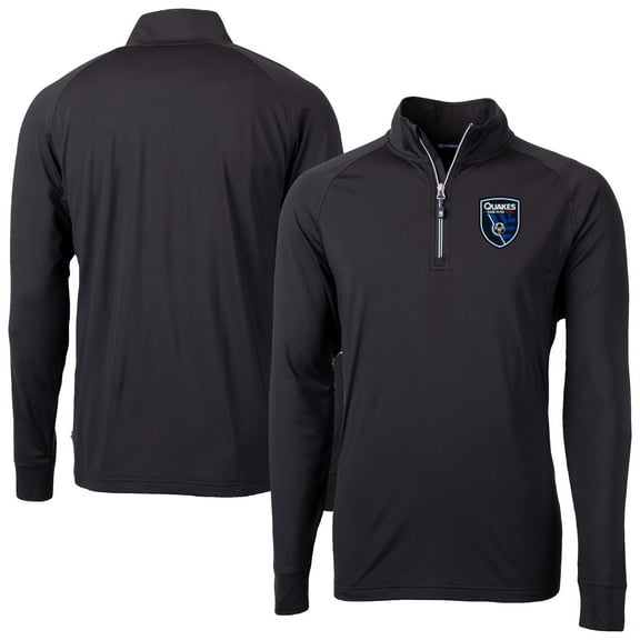 Men's-Cutter & Buck Black San Jose Earthquakes Adapt Eco Knit Stretch Recycled Raglan Quarter-Zip Top