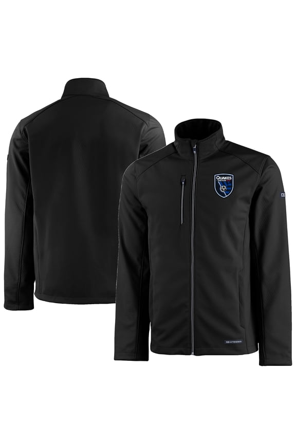 Men's-Cutter & Buck Black San Jose Earthquakes Evoke Eco Softshell Recycled Full-Zip Jacket