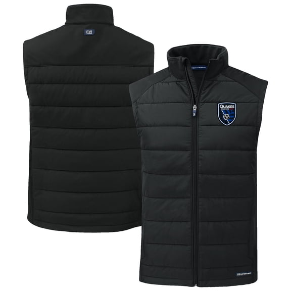 Men's-Cutter & Buck Black San Jose Earthquakes Evoke Hybrid Eco Softshell Recycled Full-Zip Vest