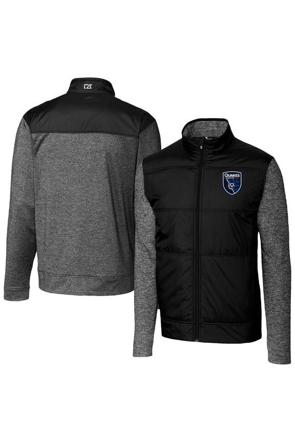 Men's-Cutter & Buck  Black San Jose Earthquakes Stealth Hybrid Quilted Full-Zip Windbreaker Jacket