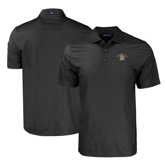 Men's Cutter & Buck Black San Jose State Spartans Pike Eco Tonal Geo Print Stretch Recycled Polo