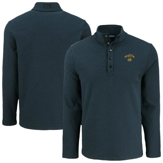 Men's Cutter & Buck Black Seattle Mariners Hunts Point Eco Textured Fleece Recycled Half-Snap Sweatshirt