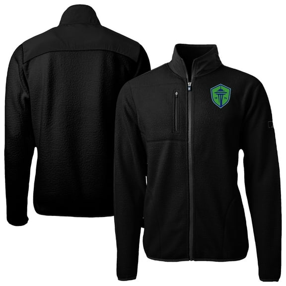 Men's-Cutter & Buck  Black Seattle Sounders FC Big & Tall Cascade Eco Sherpa Fleece Full-Zip Jacket