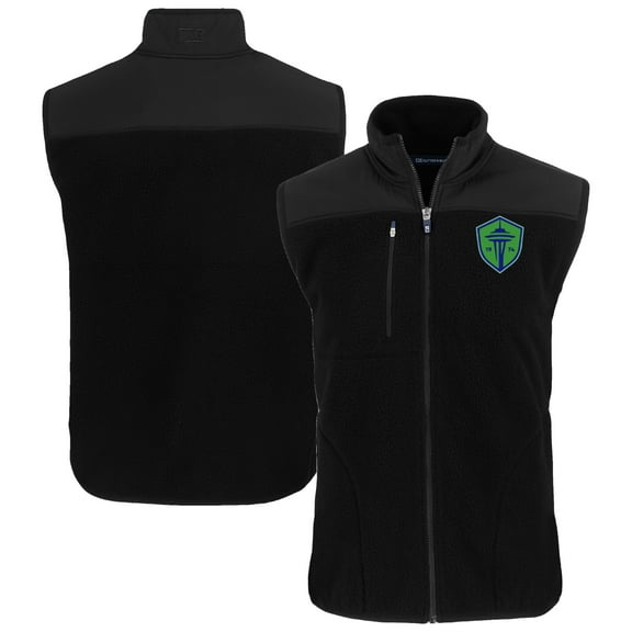 Men's Cutter & Buck Black Seattle Sounders FC Big & Tall Cascade Eco Sherpa Fleece Full-Zip Vest
