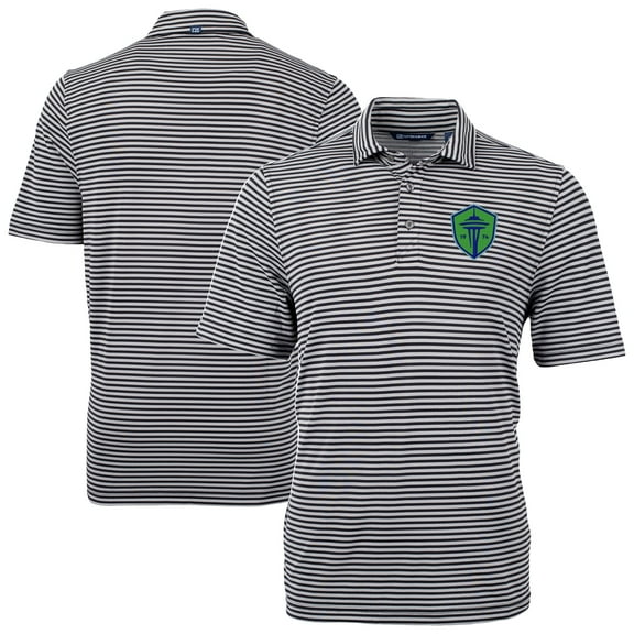 Men's-Cutter & Buck Black Seattle Sounders FC Big & Tall Virtue Eco Pique Stripe Recycled Polo