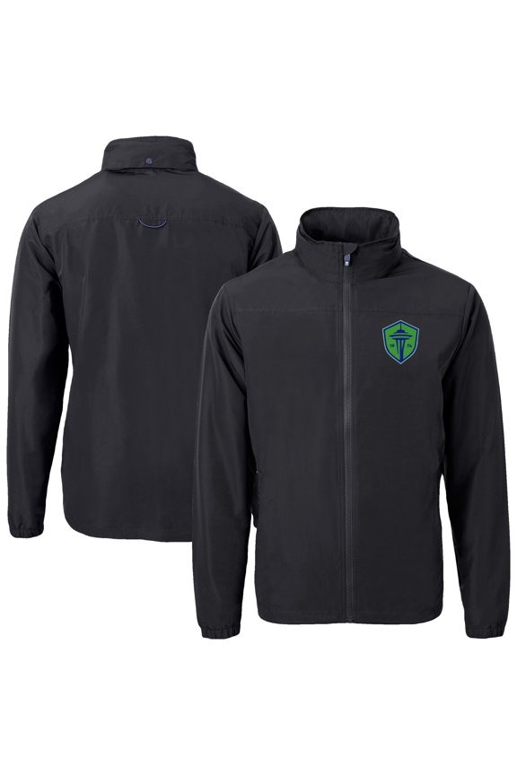Men's-Cutter & Buck  Black Seattle Sounders FC Charter Eco Recycled Full-Zip Jacket