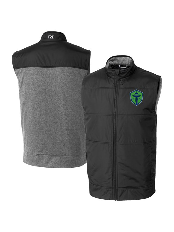 Men's-Cutter & Buck Black Seattle Sounders FC Stealth Hybrid Quilted Windbreaker Vest
