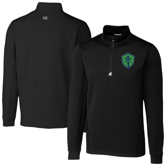 Men's-Cutter & Buck  Black Seattle Sounders FC Traverse Stretch Eco Quarter-Zip Pullover Top