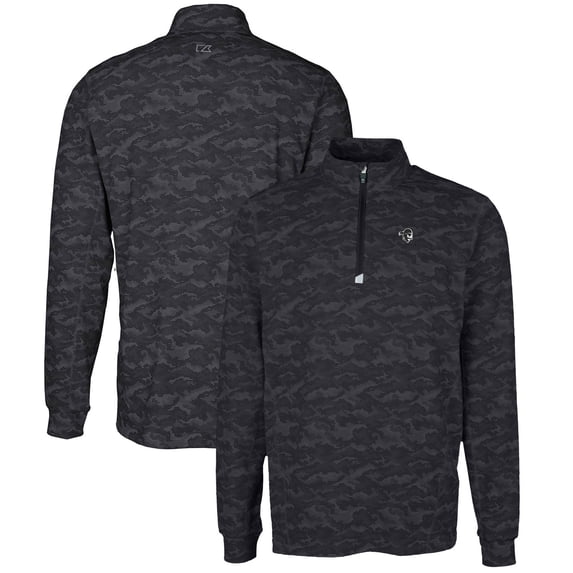 Men's Cutter & Buck Black Seton Hall Pirates Big & Tall Traverse Camo Print Stretch Quarter-Zip Pullover Top