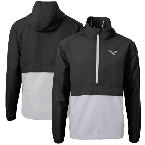 Men's Cutter & Buck Black/Silver Philadelphia Eagles Charter Eco Knit Recycled Anorak Half-Zip Jacket