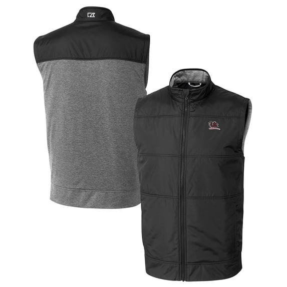 Men's Cutter & Buck Black South Carolina Gamecocks DryTec Stealth Hybrid Quilted Full-Zip Windbreaker Vest