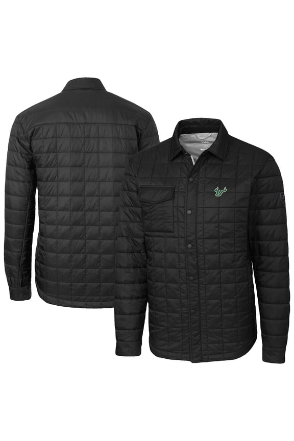 Men's-Cutter & Buck Black South Florida Bulls Ranier Eco Insulated PrimaLoft Full-Snap Shacket