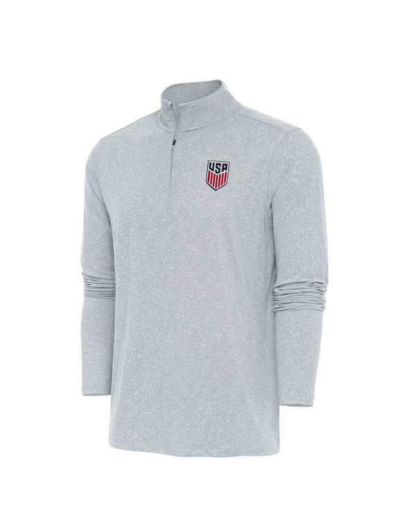 Men's Antigua Heather Gray USMNT Hunk Quarter-Zip Top