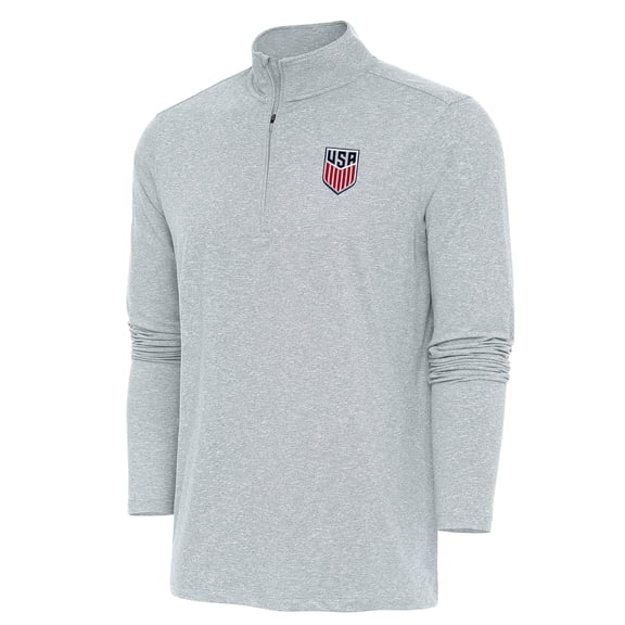 Men's Antigua Heather Gray USMNT Hunk Quarter-Zip Top