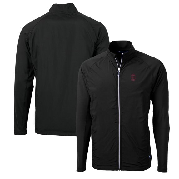 Men's Cutter & Buck Black Southern Illinois Salukis Adapt Eco Knit Hybrid Recycled Full-Zip Jacket