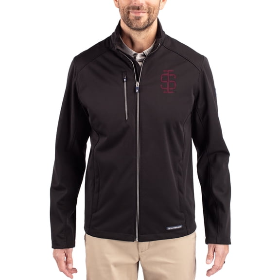 Men's Cutter & Buck Black Southern Illinois Salukis Evoke Eco Softshell Recycled Full-Zip Jacket