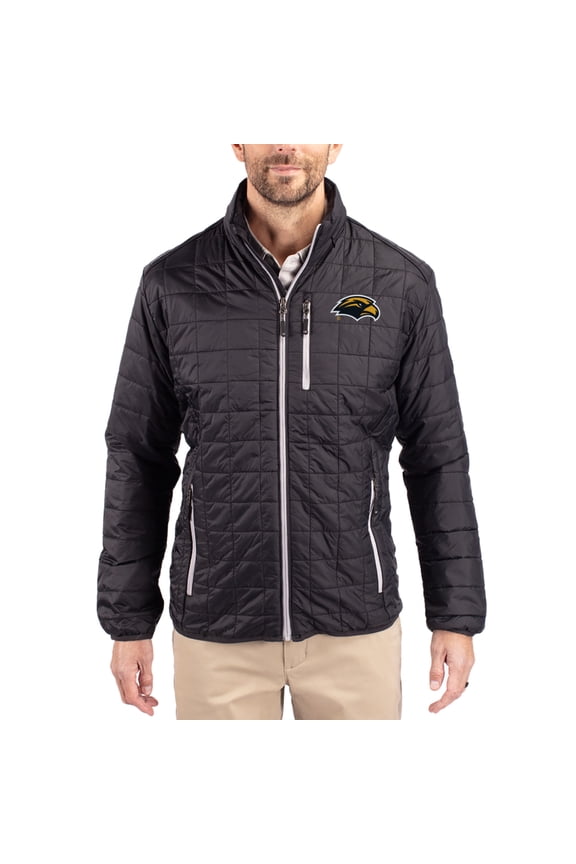 Men's-Cutter & Buck Black Southern Miss Golden Eagles Rainier Eco Insulated PrimaLoft Full-Zip Puffer Jacket