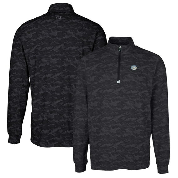 Men's Cutter & Buck Black Southern University Jaguars Traverse Camo Print Stretch Quarter-Zip Pullover Top