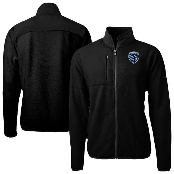 Men's-Cutter & Buck Black Sporting Kansas City Big & Tall Cascade Eco Sherpa Fleece Full-Zip Jacket
