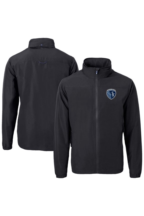 Men's Cutter & Buck Black Sporting Kansas City Big & Tall Charter Eco Knit Recycled Full-Zip Hoodie Jacket