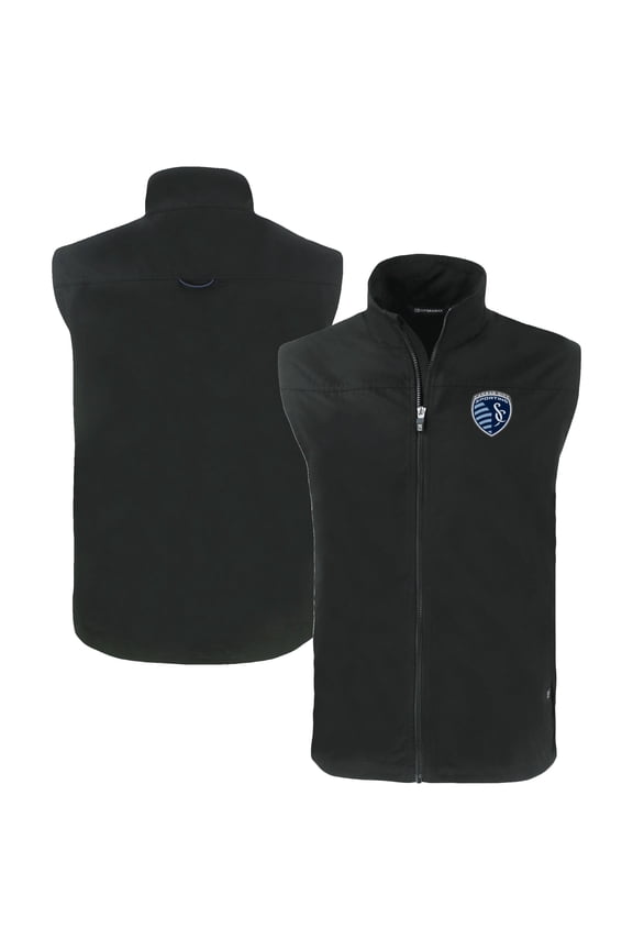 Men's Cutter & Buck Black Sporting Kansas City Big & Tall Charter Eco Recycled Full-Zip Vest