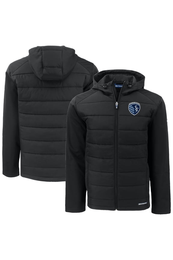 Men's Cutter & Buck Black Sporting Kansas City Big & Tall Evoke Hybrid Eco Softshell Recycled Full-Zip Hoodie Jacket
